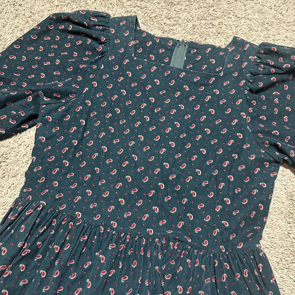 Vtg Laura Ashley Green Corduroy Paisley Cottage Prairie Long Sleeve Midi Dress - Picture 4 of 11